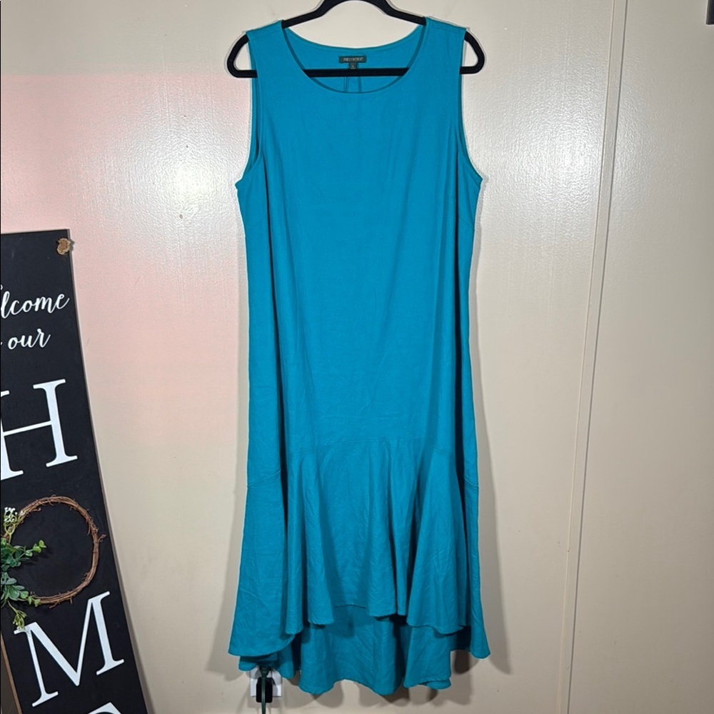 For Cynthia Blue Linen Blend High Low Dress size Large NWOT